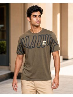 RINO7 - Mens Typography Printed Green Regular Fit Round-Neck T-shirt