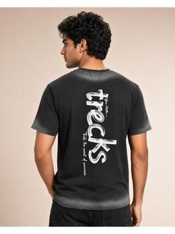 RINO7 - Mens Typography Printed Regular Fit Black Round-Neck T-shirt