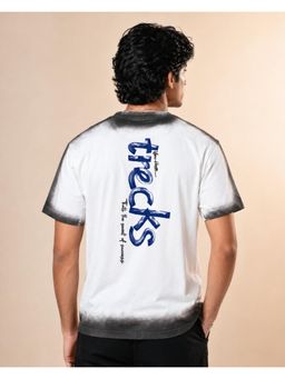 RINO7 - Mens Typography Printed Regular Fit White Round-Neck T-shirt