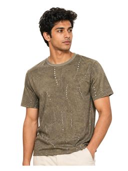 RINO7 - Mens Dotted Pattern Printed Regular Fit Grey Round-Neck T-shirt