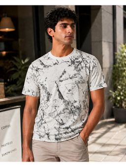RINO7 - Mens Marble Effect Printed White Regular Fit Round-Neck T-shirt