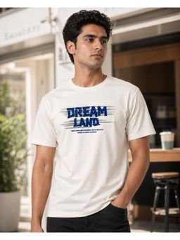 RINO7 - Mens Typography Printed Regular Fit Round-Neck White T-shirt