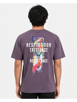 RINO7 - Mens Typography Printed Purple Regular Fit Round-Neck T-shirt