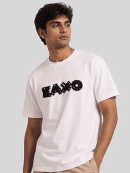 RINO7 - Mens Typography Printed White Regular Fit Round-Neck T-shirt