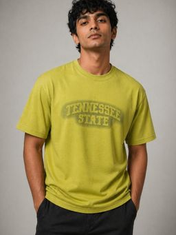 RINO7 - Mens Typography Printed Regular Fit Round-Neck Green T-shirt