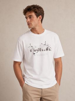 RINO7 - Mens Typography Printed Regular Fit Round-Neck White T-shirt