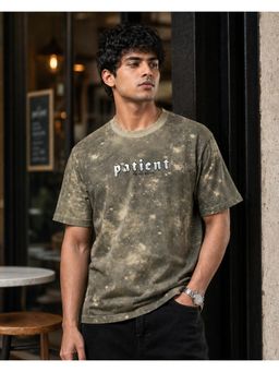 RINO7 - Mens Typography Printed Regular Fit Round-Neck Green T-shirt