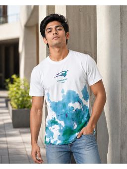 RINO7 - Mens Typography Printed Regular Fit Round-Neck White T-shirt