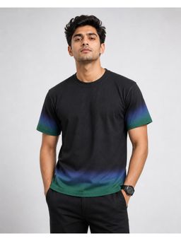 RINO7 - Mens Plain Dual Tone Regular Fit Round-Neck Black T-shirt