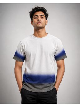 RINO7 - Mens Plain Dual Tone Regular Fit Round-Neck White T-shirt