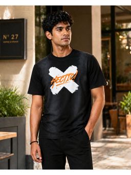 RINO7 - Mens Typography Printed Regular Fit Round-Neck Black T-shirt