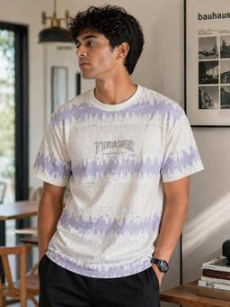 RINO7 - Mens Typography Printed Regular Fit Round-Neck White T-shirt