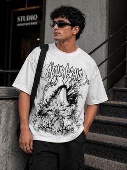 RINO7 - Mens Typography Graphic Printed Regular Fit Round-Neck White T-shirt