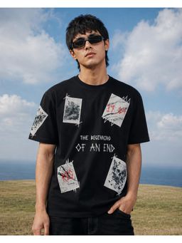RINO7 - Mens Typography Graphic Printed Regular Fit Round-Neck Black T-shirt
