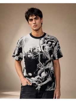 RINO7 - Mens Graphic Printed Regular Fit Round-Neck Black T-shirt