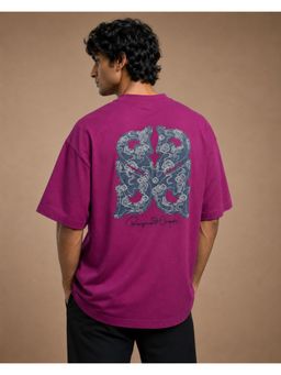 RINO7 - Mens Graphic Printed Oversized Fit Round-Neck Purple T-shirt