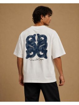 RINO7 - Mens Graphic Printed Oversized Fit Round-Neck White T-shirt