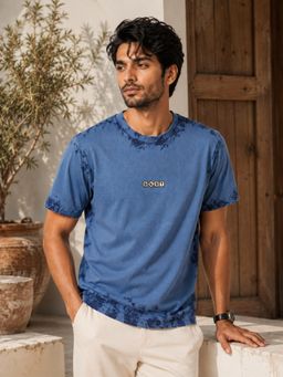 RINO7 - Mens Printed Regular Fit Round-Neck Blue T-shirt