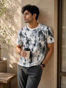 RINO7 - Mens Graphic Printed Regular Fit Round-Neck White T-shirt