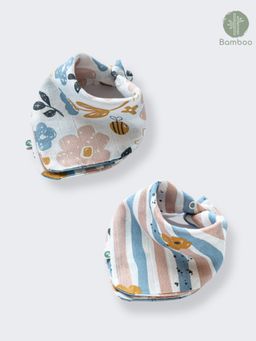 Cocoon Care - Bamboo Muslin Bib Wash Cloth with Adorable Prints for Babies (Pack Of 2) (0-6 Months)