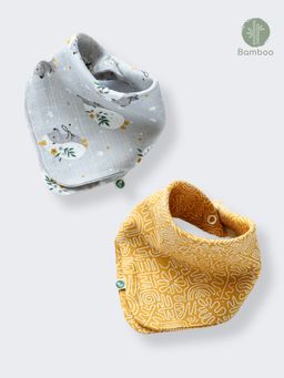 Cocoon Care - Bamboo Muslin Bib Wash Cloth with Adorable Prints for Babies (Pack Of 2) (0-6 Months)