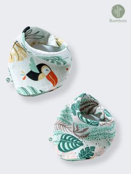 Cocoon Care - Bamboo Muslin Bib Wash Cloth with Adorable Prints for Babies (Pack Of 2) (0-6 Months)