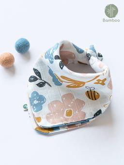 Cocoon Care - Bamboo Muslin Bib Wash Cloth with Adorable Busy Bee Print for Babies (0-6 Months)