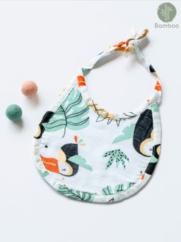 Cocoon Care - Bamboo Muslin Terry Bib Cloth for Babies with Adorable Happy Toucan Print (0-6 Months)