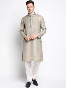 Devoiler - Men Self Design Grey Fine Cotton Kurta