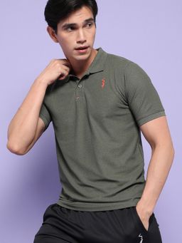 Campus Sutra - Men Solid Stylish Activewear & Sports Polo T-Shirt - Olive
