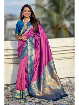 Mysilklove - Barney Purple Zari Woven Paithani Saree with Unstitched Blouse