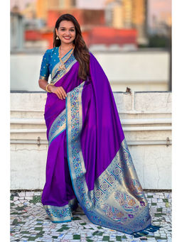 Mysilklove - Zodiac Purple Zari Woven Paithani Saree with Unstitched Blouse