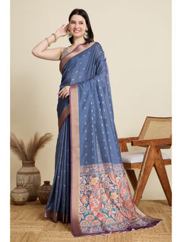 Mysilklove - Cutty Sark Blue Woven Cotton Saree with Unstitched Blouse