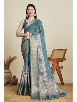 Mysilklove - Lawn Green Woven Cotton Saree with Unstitched Blouse