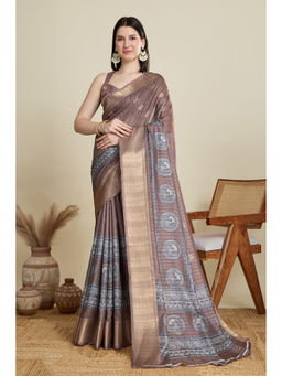 Mysilklove - Bole Brown Woven Cotton Saree with Unstitched Blouse