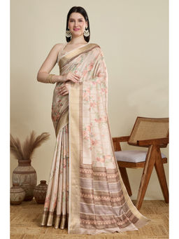 Mysilklove - Meriono Cream Woven Cotton Saree with Unstitched Blouse