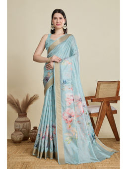 Mysilklove - Sky Blue Woven Cotton Saree with Unstitched Blouse
