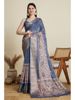 Mysilklove - Fiord Grey Woven Cotton Saree with Unstitched Blouse