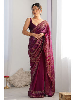Mysilklove - Wine Purple Georgette Partywear Saree with Unstitched Blouse