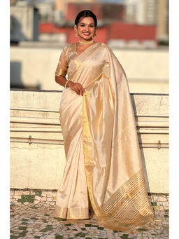 Mysilklove - Wheat Cream Tussar Silk Saree with Unstitched Blouse