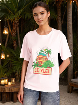 Bene Kleed - White Graphic Printed Cotton Oversized T-Shirt