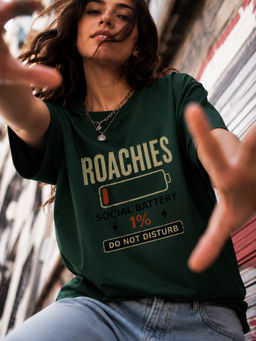 Bene Kleed - Women Green Graphic Oversized Fit Half Sleeve T-Shirt