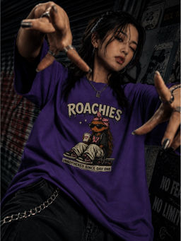 Bene Kleed - Purple Graphic Oversized Half Sleeves T-Shirt
