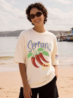 PRONK - Brown Serrano Chilly Women Printed Oversized T-Shirt
