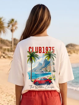 PRONK - Beige Club 1975 Women Printed Oversized T-Shirt
