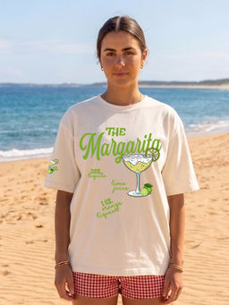 PRONK - Off White The Margarita Women Printed Oversized T-Shirt