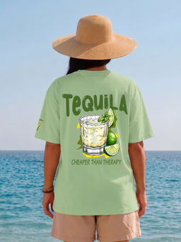 PRONK - Blue Tequila Women Printed Oversized T-Shirt