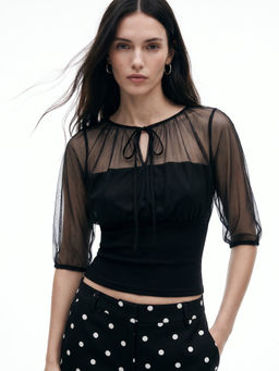 Outzidr - Black Bishop Sleeve Fitted Top