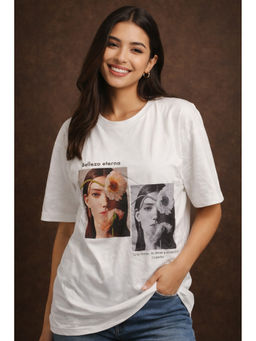 Club York - White Cotton Printed T-Shirt
