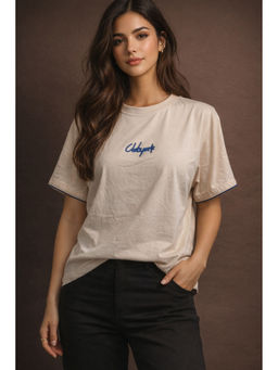 Club York - Beige Cotton Printed T-Shirt